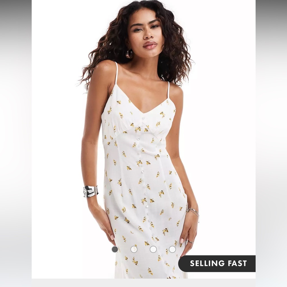 ASOS Urban Revivo chintzy floral button up cami midi dress in white (White/XS)